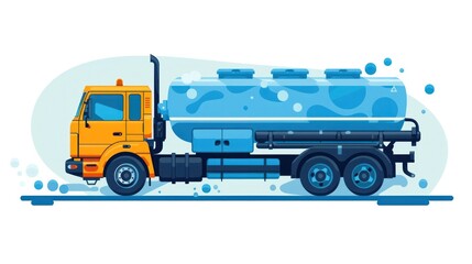 Large yellow tanker truck transporting fuel or oil on the open highway  Industrial commercial vehicle used for the distribution and delivery of petroleum products diesel or gasoline