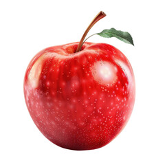 High-resolution image of a fresh, vibrant red apple with green leaf and stem, isolated on white background. Perfect for food and health-related projects.