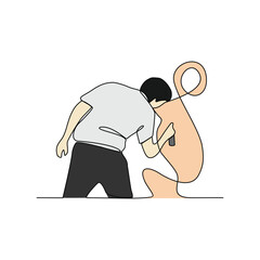 One continuous line drawing of an artist is painting on a wall. vector illustration. Art themes design vector in simple linear concept illustration. Good design asset for education presentation.