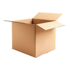 Open cardboard box isolated on white background, perfect for gifting, shipping, and packaging purposes.