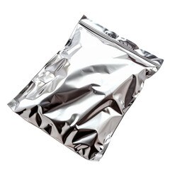 Shiny aluminum foil bag with zip lock, isolated on white background. Perfect for packaging...