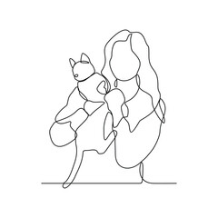 One continuous line drawing of the people is play with their pet by hugging and carrying it as vector illustration. Playing with dog activity illustration in simple linear style vector concept.