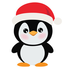 Cute little Christmas penguin  vector cartoon illustration