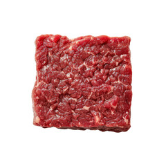 Square cut of raw ground beef meat on white background, perfect for cooking and culinary blog content.