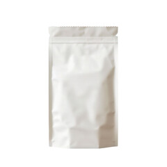 White stand-up pouch on a white background, perfect for packaging design mockup, branding, and product presentation. High-resolution image.