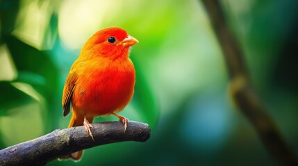 A Vibrant Red Bird Perched on a Branch