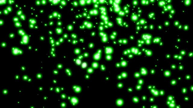 Abstract yellow glowing particles fly in random directions on a black background seamless loop 3d render. Glitter bokeh elements backdrop for award ceremony, greeting card or celebration