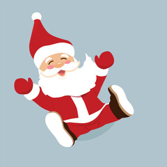 Cheerful Santa Claus with open arms and festive mood on blue background. Vector illustration. Merry Christmas and Happy New Year! Be happy!