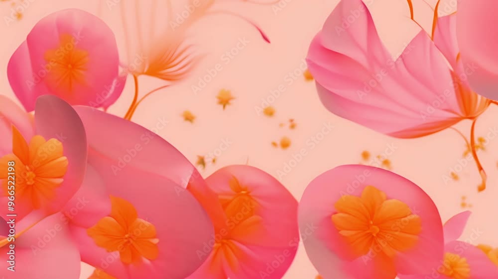 Poster Pink and orange floral petals animation over light background