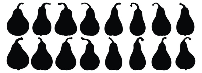 Pear silhouettes set, fruit pack of vector silhouette design, isolated background