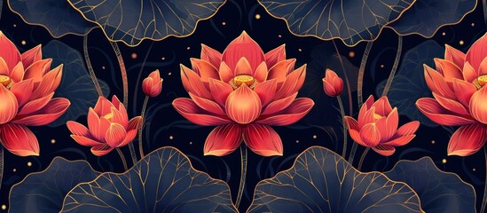 Enchanting lotus flowers in full bloom floating on a serene pond illuminated by a radiant night sky filled with shimmering stars and a glowing moon