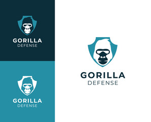 Gorilla defense logo. Gorilla with shield element logo design illustration.