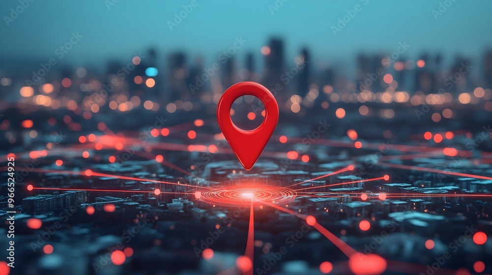 Fototapete capacity with red map pin indicating network connectivity and access points