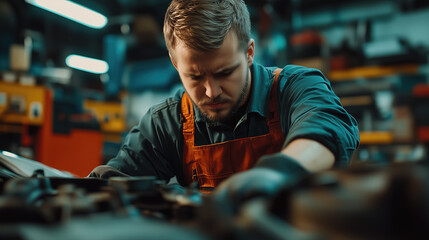 Obraz premium Auto Mechanic at Work in a Garage