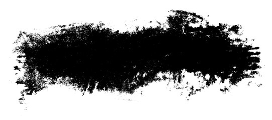 Artistic grunge textured black ink smear brush stroke. Abstract hand painted dark isolated paintbrush shape for texture frame, graphic design, background, plaque banner decor