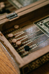 Traditional wooden board and backgammon games