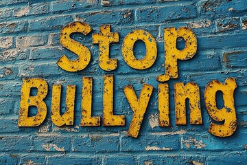 Anti bullying action: text stop bullying, call to end harmful behavior, promote kindness and respect, importance of standing up against intimidation and fostering a safe, supportive environment
