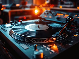Obraz premium Vinyl record store with eclectic albums, nostalgic and vibrant, Vintage, Soft tones, Photograph, Musical history