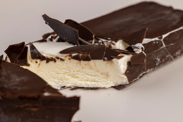 natural eco-friendly ice cream in chocolate glaze lies on a plate