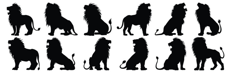 Lion silhouette set vector design big pack of animal illustration and icon