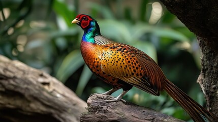 Fototapeta premium Colorful Pheasant Perched on Branch