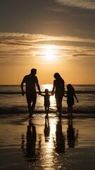 Silhouette of family playing on the beach