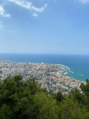 view of the city and ocean from the top of the mountain