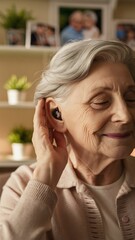 Elderly woman wearing a hearing d