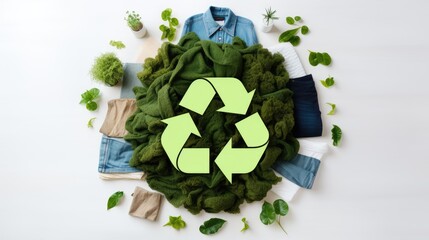 A flat lay of clothing and plants on a white background. The clothing is arranged in a circle...