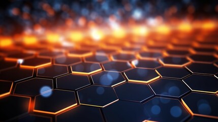 Fototapeta premium A futuristic abstract background featuring a honeycomb pattern with glowing edges.