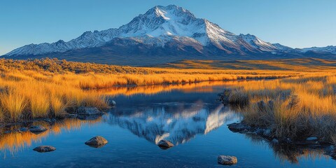 Obraz premium Snow-capped Mountain Reflected in Still Water