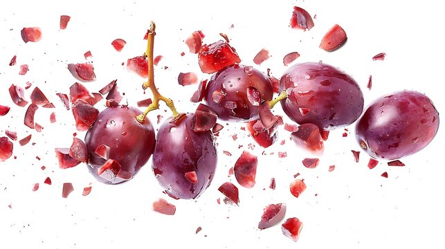 Grapes Exploding Into Juicy Pieces Isolated Against White Background Fresh Fruit Burst and Flying Parts Perfect for Food Photography