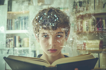 Young minds explore creativity through mixed media collage illustrating the pursuit of knowledge in a cozy library setting