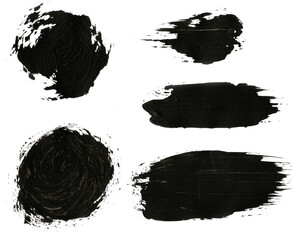 Set of paint stroke brushes for black paint, grunge design element, dirt banner, watercolor design,...