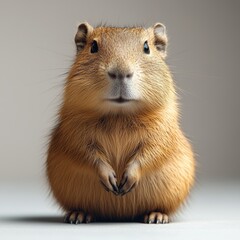 Cute Capybara on Gray Background, Isolated Animal Profile