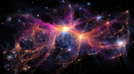 Fototapeta premium A vibrant and ethereal nebula glows with a mix of pink, orange, and blue hues.