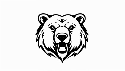stylized illustration of a bear's head. The design is minimalistic, using bold black lines to outline the bear's features, including its ears, eyes, and snout. The expression is neutral,