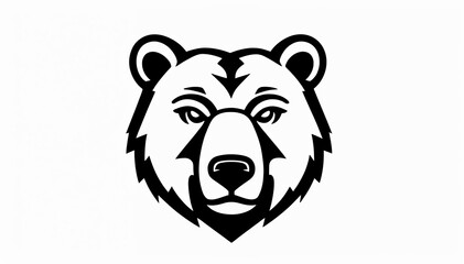 stylized illustration of a bear's head. The design is minimalistic, using bold black lines to outline the bear's features, including its ears, eyes, and snout. The expression is neutral,