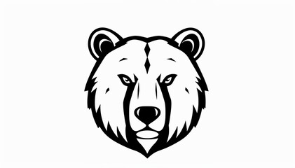 stylized illustration of a bear's head. The design is minimalistic, using bold black lines to outline the bear's features, including its ears, eyes, and snout. The expression is neutral,