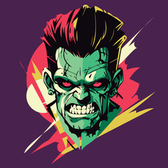 Frankestein spooky face for halloween. Cool style, comic style