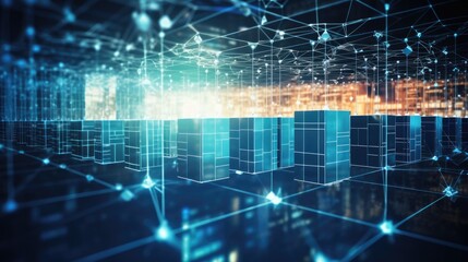Obraz premium Abstract digital network with glowing lines and nodes. A futuristic concept for technology, communication, and connectivity.