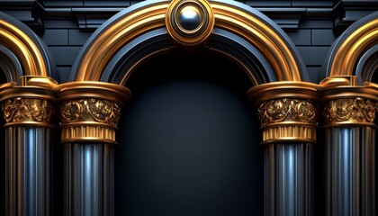 Three Ornate Gold and Silver Arches on a Black Background
