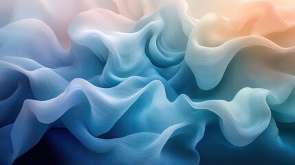 abstract composition of flowing shapes and gentle color gradients evoking tranquility with soft blues and greens melding harmoniously