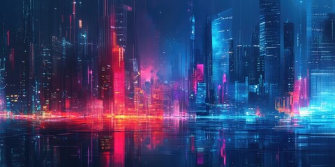 Fototapeta premium abstract digital signature over night city background