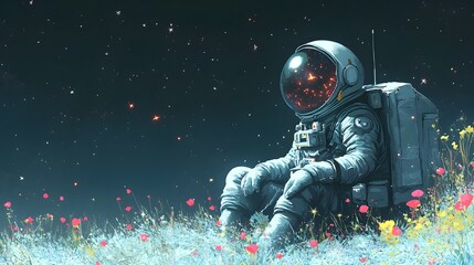 Fototapeta premium Astronaut Gazing at Fallen Stars in a Digital Landscape