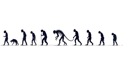 Obraz premium Evolutionary Progression of Human Silhouettes Depicting Transition from Quadrupedal to Bipedal Posture