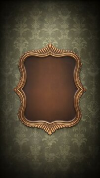 Ornate vintage gold picture frame on damask wallpaper