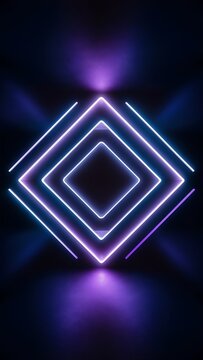 Neon blue and purple square shapes in 3D perspective
