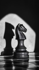 Monochrome chess piece with shadow