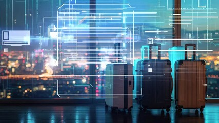 Suitcase with holographic data business, business trip concept - Powered by Adobe